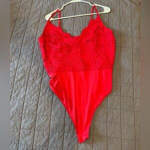 Boohoo Red Lace Bodysuit